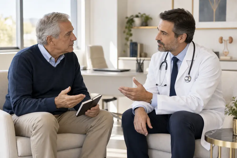 Pacient discutând întrebările sale cu medicul